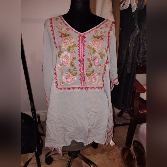 Chic Embroidered Light Blue Tunic - Picture 5 of 16